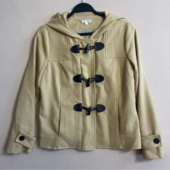 Shoshanna Tan Toggle Hooded Swing Jacket Coat Tan size 8 Classic and Chic - Picture 2 of 14